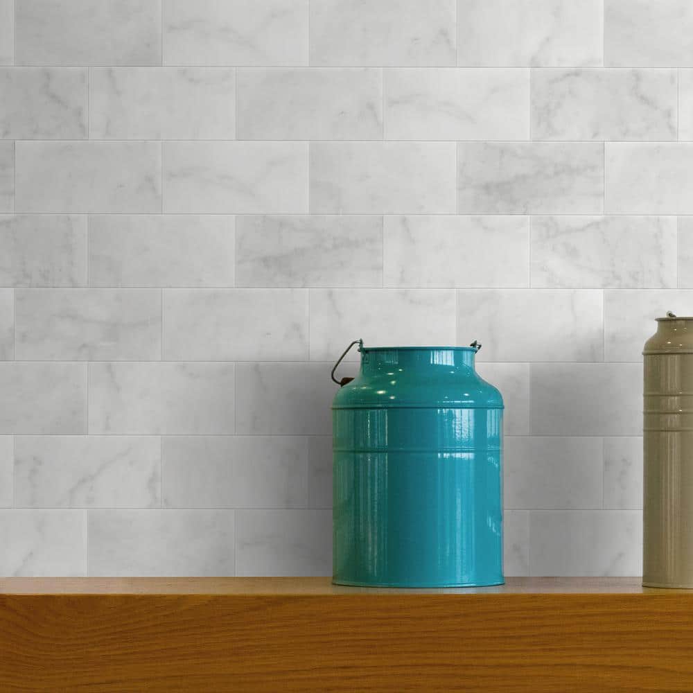 Carrara White Marble Peel and Stick Subway Tile Sheets