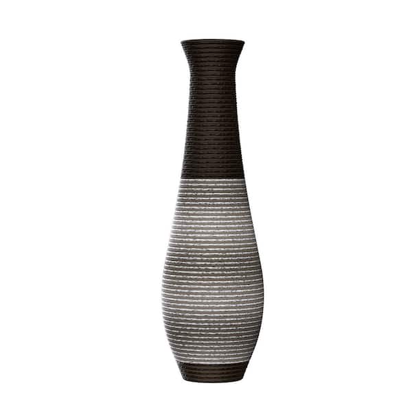 CONGE IMPORT LLC 40.2" Black Plus Gray Plastic Floor Deco Vase Tall Standing Designer Style Elegant 2-Tone Brown Finish Artificial Rattan