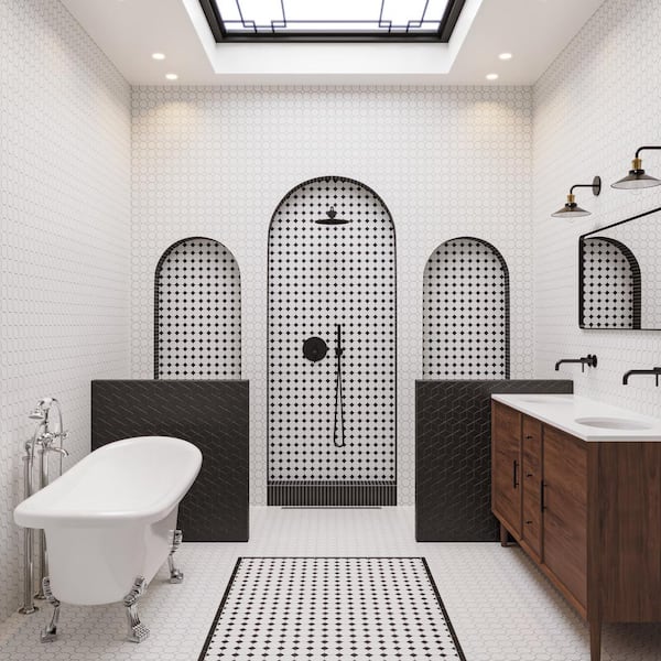 Le Cafe Rectangle 1 in. x 6 in. Matte Black Porcelain Mosaic Tile (9.55 sq. ft./Case)