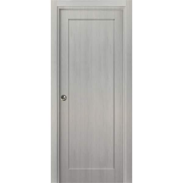Sartodoors 36 in. x 96 in. Single Panel Gray Finished Solid MDF Sliding Door with Pocket Hardware