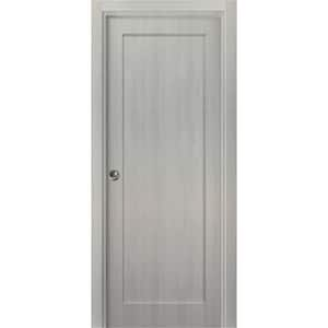 32 in. x 84 in. Single Panel Gray Finished Solid MDF Sliding Door with Pocket Hardware