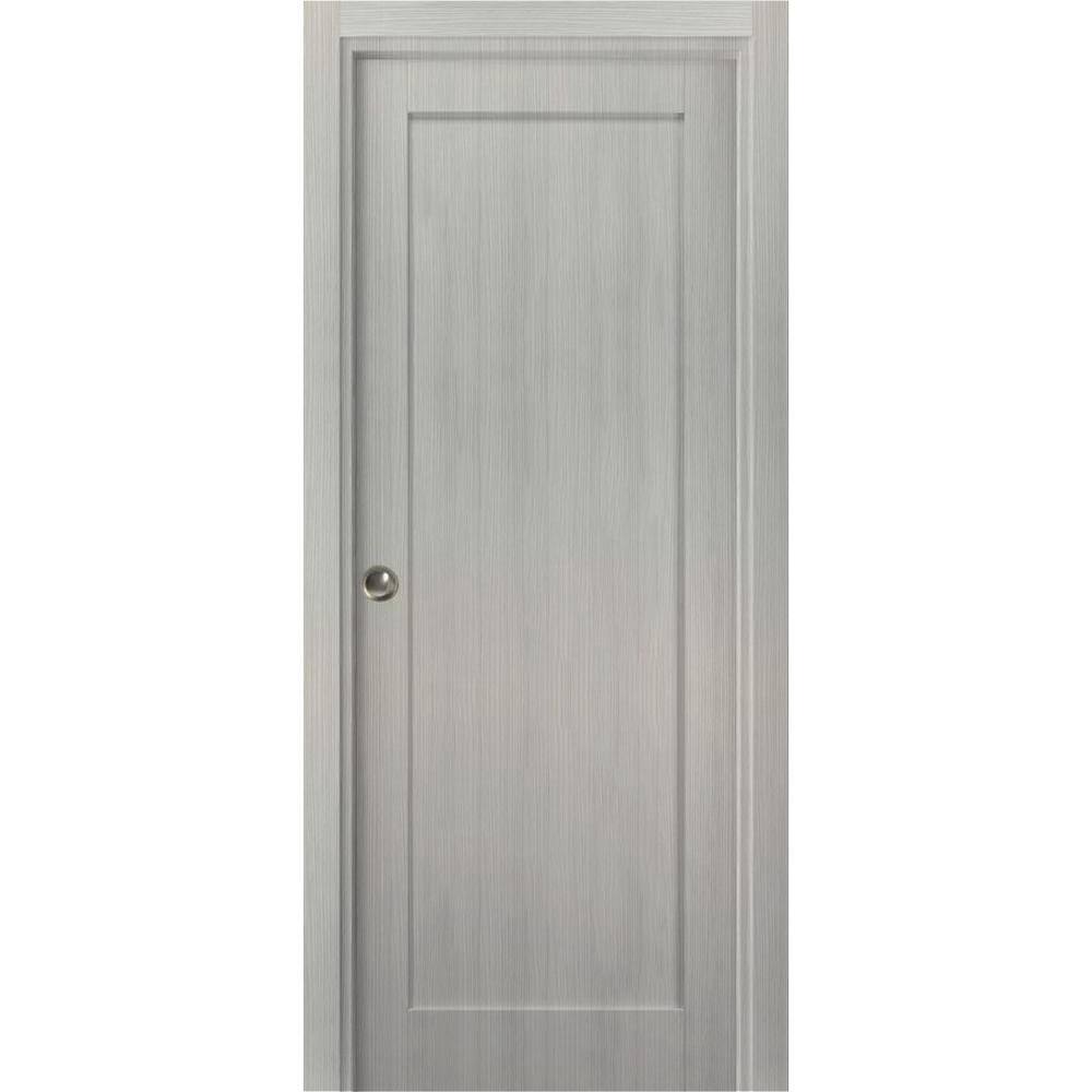 30 in. x 80 in. Single Panel Gray Finished Solid MDF Sliding Door with Pocket Hardware price history on PriceWatchPro