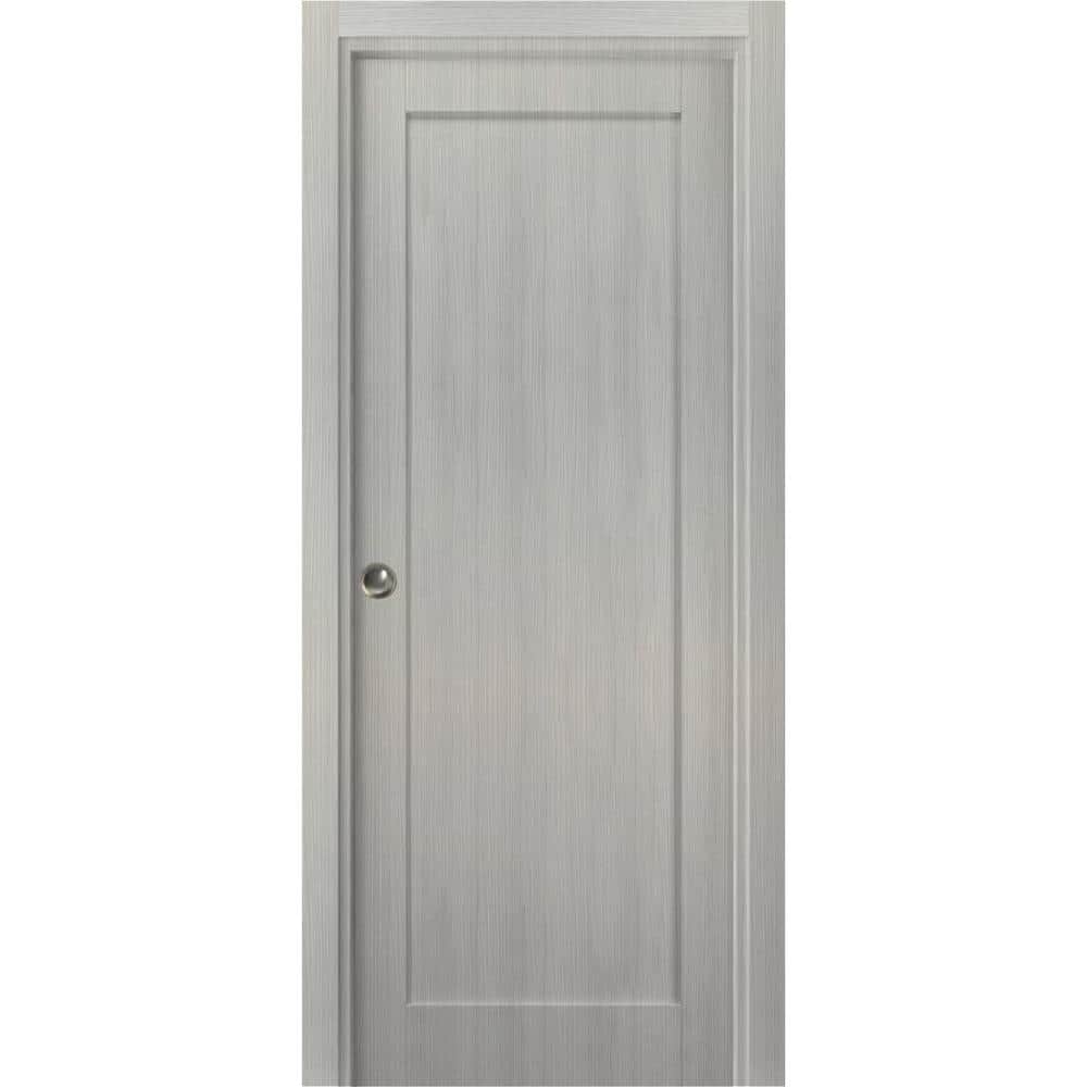 84-inch Gray Ash Solid Core Pocket Door with Eco-Veneer