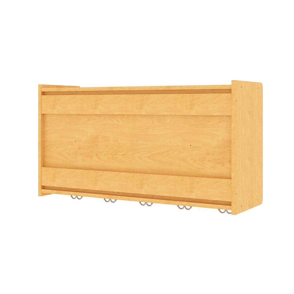Maple Medium Wood Wall Shelf with Hooks and Cubbies