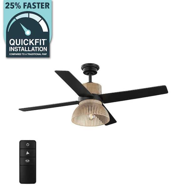 Savannah 52 in. Indoor LED Matte Black Dry Rated Ceiling Fan with 4 Reversible Blades, Light Kit and Remote Control