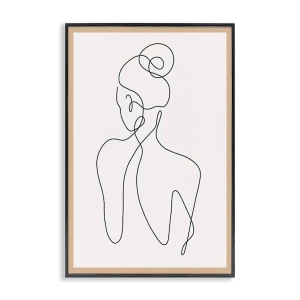 Minimal Woman Line Drawing by LSR Creative Studio Black Framed People Giclee Art Print 30 in. x 20 in.