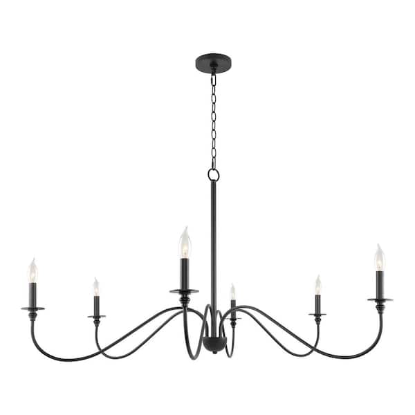 Kira Home Archer 60-Watt 6-Light Black Modern Chandelier, No Bulb Included
