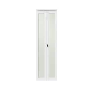 24 in. x 80 in. Frosted Glass Solid Core White Single Lite MDF Bi-fold Door with Lock, Handle and Hardware Kits