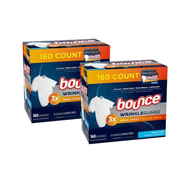 Bounce Wrinkle Guard Mega Outdoor Fresh Scent Dryer Sheets (160-Count) (2-Pack)