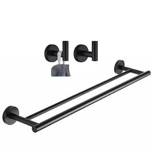 Wall Mounted 3 -Piece Bath Hardware Set with Towel Bar Towel Hooks Mounting Hardware in Matte Black