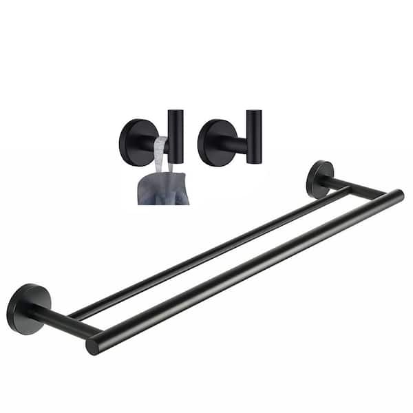 ATKING Wall Mounted 3 -Piece Bath Hardware Set with Towel Bar Towel Hooks Mounting Hardware in Matte Black