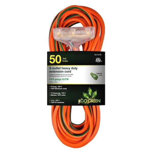 50 ft. 3-Outlet 14/3 Heavy Duty Extension Cord - Orange