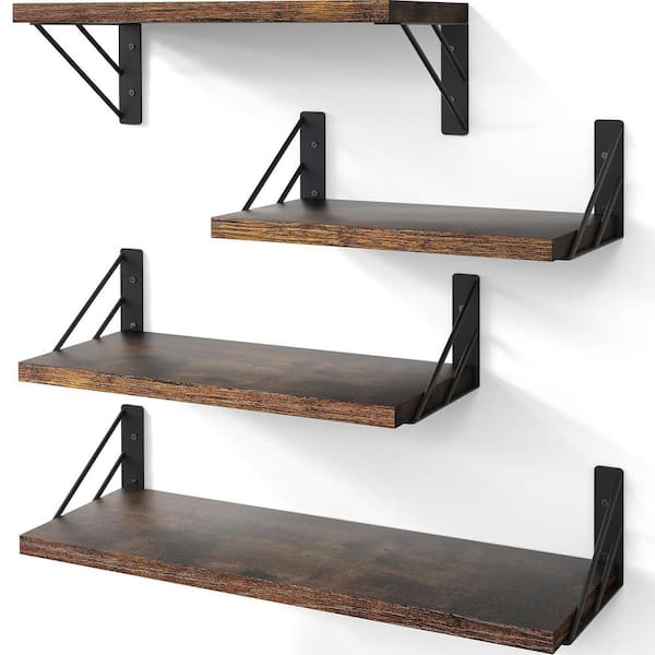 Unbranded 16.5 in. W x 5.5 in. D Rustic Brown Wood Decorative Wall Shelf Set of 4