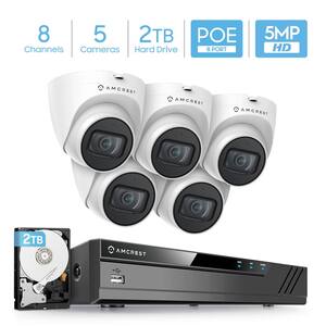 8-Channel 4K 2TB HDD NVR Security Camera System with 5 MP x 5 MP POE Turret IP Wired Cameras, Night Vision, IP67