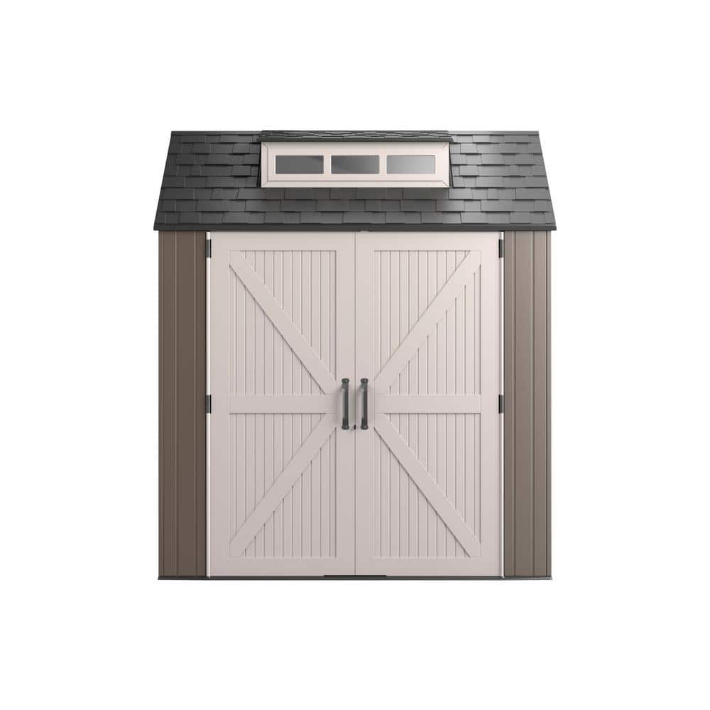 Brown Resin Medium Outdoor Storage Shed with Windows, 7 x 7 ft