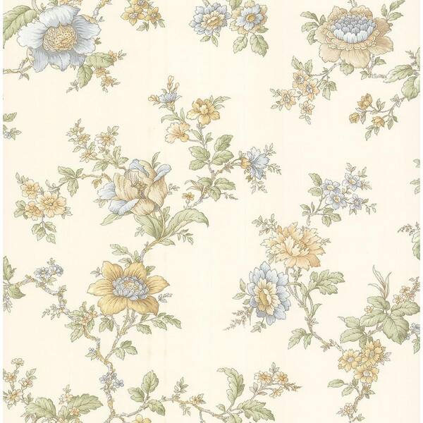 Brewster Madison White Jacobean Floral Wallpaper Sample