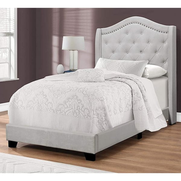 45 75 X 82 56 5 Light Grey Foam Solid Wood Velvet Twin Size Bed With A Chrome Trim, Is A Twin Bed Good For Teenager