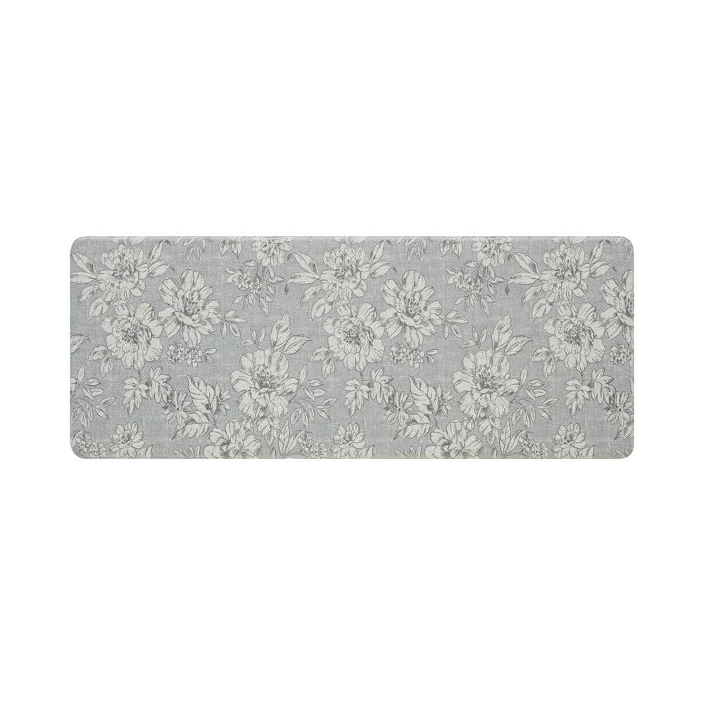 Laura Ashley Gray Iris Floral 17.5 in. x 60 in. AntiFatigue Wellness