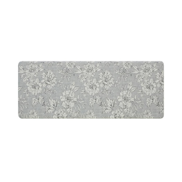 Laura Ashley Gray Iris Floral 17.5 in. x 60 in. Anti-Fatigue Wellness Mat