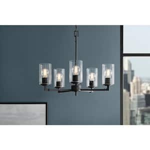 Helenwood 5-Light Matte Black Chandelier with Clear Seeded Glass