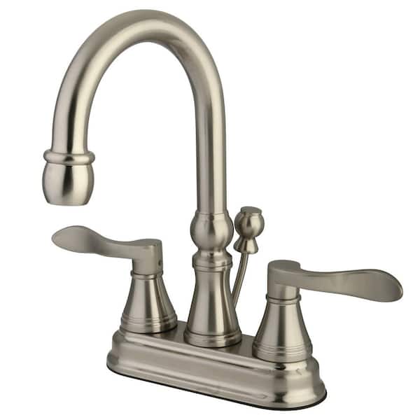 Kingston Brass Avignon 4 in. Centerset 2-Handle High-Arc Bathroom Faucet in Satin Nickel