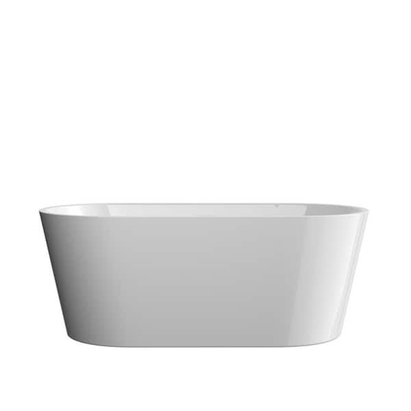 Boosicavelly 59 in. x 29 in. Acrylic Freestanding Soaking Bathtub with Center Drain in Glossy White