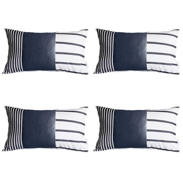 MIKE & Co. NEW YORK Bohemian Handmade Vegan Faux Leather Navy Blue 12 in. x  20 in. Lumbar Abstract Geometric Throw Pillow (Set of 4)  50-SET4-930-4696-7092 - The Home Depot