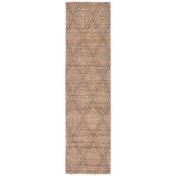 Natural Fiber 2 ft. x 9 ft. Natural/Black Diamond Woven Runner Rug