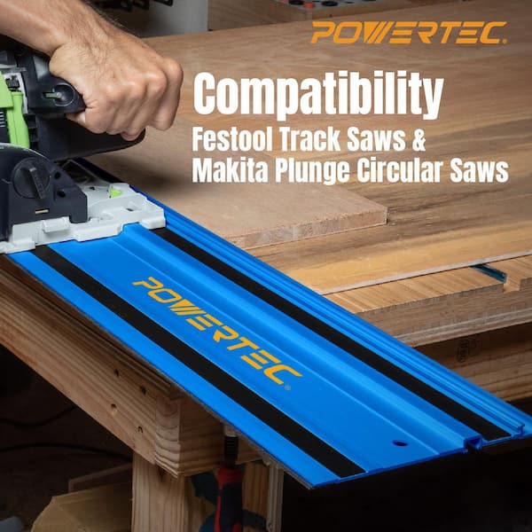 110 in. Track Saw Guide Rail with Protective Bag for Makita/Festool Track Saws, Incl. 2x55 in. Guide Rails, 2 Connectors