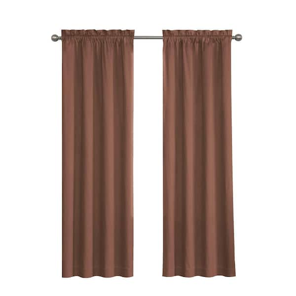 Eclipse Cassidy Thermaback Chocolate Chevron Pattern Polyester 42 in. W x 95 in. L Blackout Single Grommet Top Curtain Panel