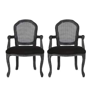 McKone Black and Gray Wood and Cane Upholstered Dining Arm Chair (Set of 2)