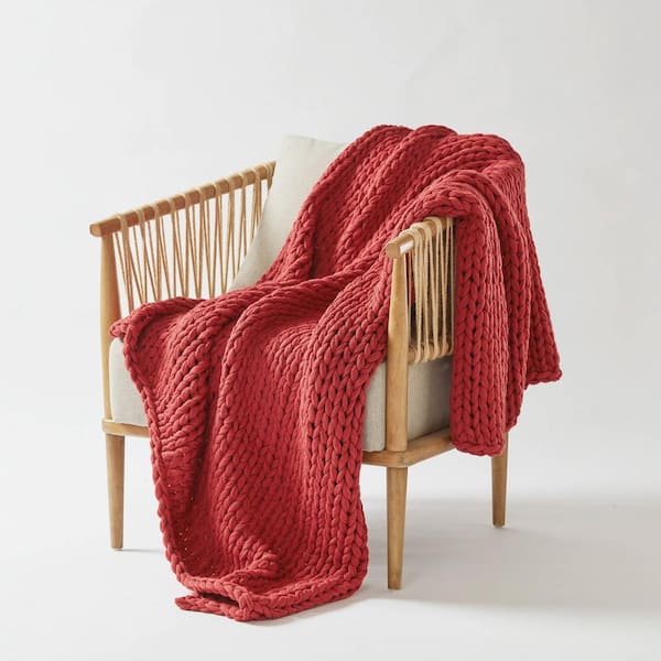 Madison Park Chunky Double Knit Red 50 in. x 60 in. Handmade Throw Blanket MP50 8216 The Home Depot