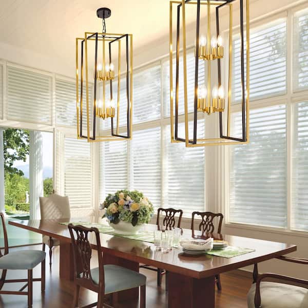 8 Light Modern Chandelier Semi Flush Black and Gold Ceiling Light Fixture for Dining Room Hallway Entryway Bedroom