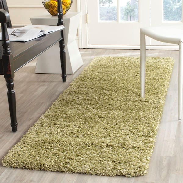 California Shag Green 2 ft. x 7 ft. Solid Runner Rug