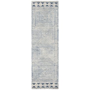 Abstract Ivory/Navy 2 ft. x 10 ft. Geometric Striped Runner Rug
