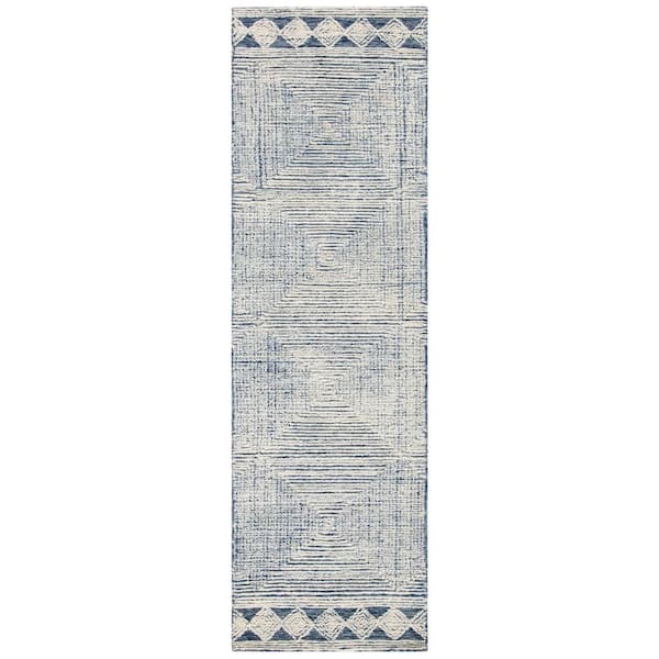 SAFAVIEH Abstract Ivory/Navy 2 ft. x 14 ft. Geometric Striped Runner Rug