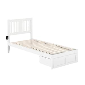 Tahoe White Twin Extra Long Solid Wood Storage Platform Bed with Foot Drawer and USB Turbo Charger