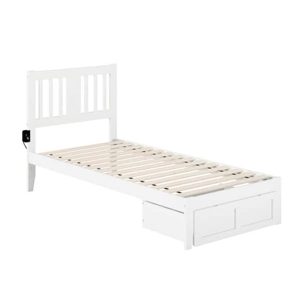 AFI Tahoe White Twin Extra Long Solid Wood Storage Platform Bed with Foot Drawer and USB Turbo Charger