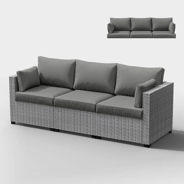 25.6 in. x 23.6 in. x 4 in. (8-Piece) Deep Seating Outdoor Lounge Cushion with Lumber Pillow Cushion Light Grey
