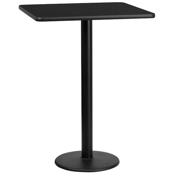 Flash Furniture 30 in. Square Black Laminate Table Top with 18 in. Round Bar Height Table Base