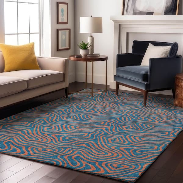 Mayfield Premium Machine Washable Abstract AMF1031 Teal 8 ft. x 10 ft. Area Rug