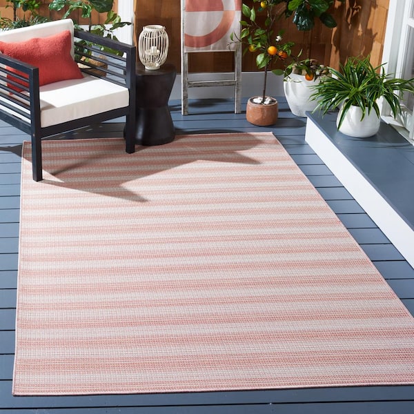 Hampton Terracotta 6 ft. x 10 ft. Faded Striped Indoor/Outdoor Area Rug