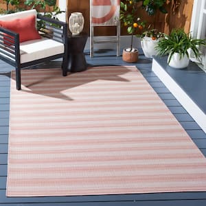 Hampton Terracotta 6 ft. x 6 ft. Faded Striped Indoor/Outdoor Square Area Rug