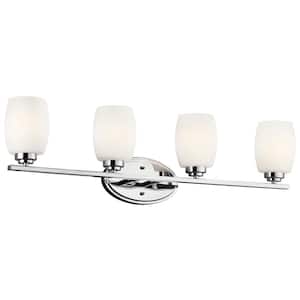 Eileen 33.75 in. 4-Light Chrome Contemporary Bathroom Vanity Light with Etched Glass Shade