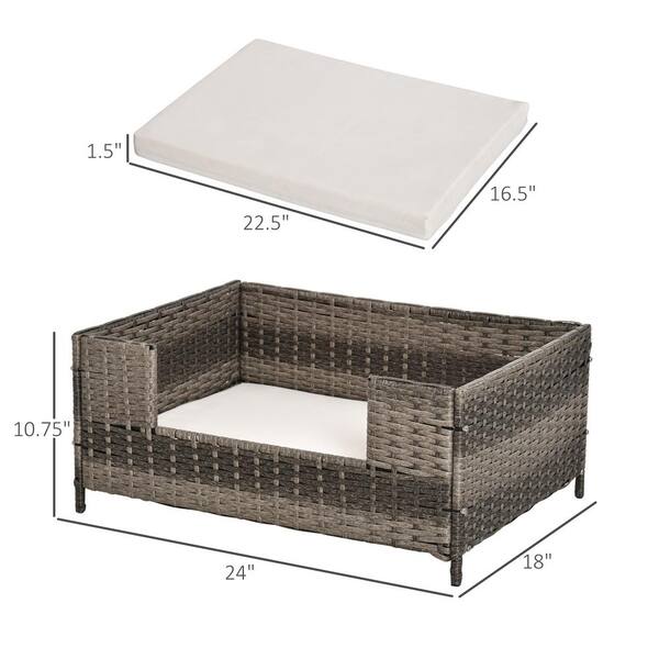 PawHut Wicker Dog Cave Bed with Adjustable Canopy Pet House Shelter for Small Dogs with Cushion Indoor Outdoor, Grey