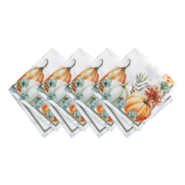 Threadmade Home Pumpkin Harvest Vine Napkins, Set of 4, Multicolor - 17"W x 17"L