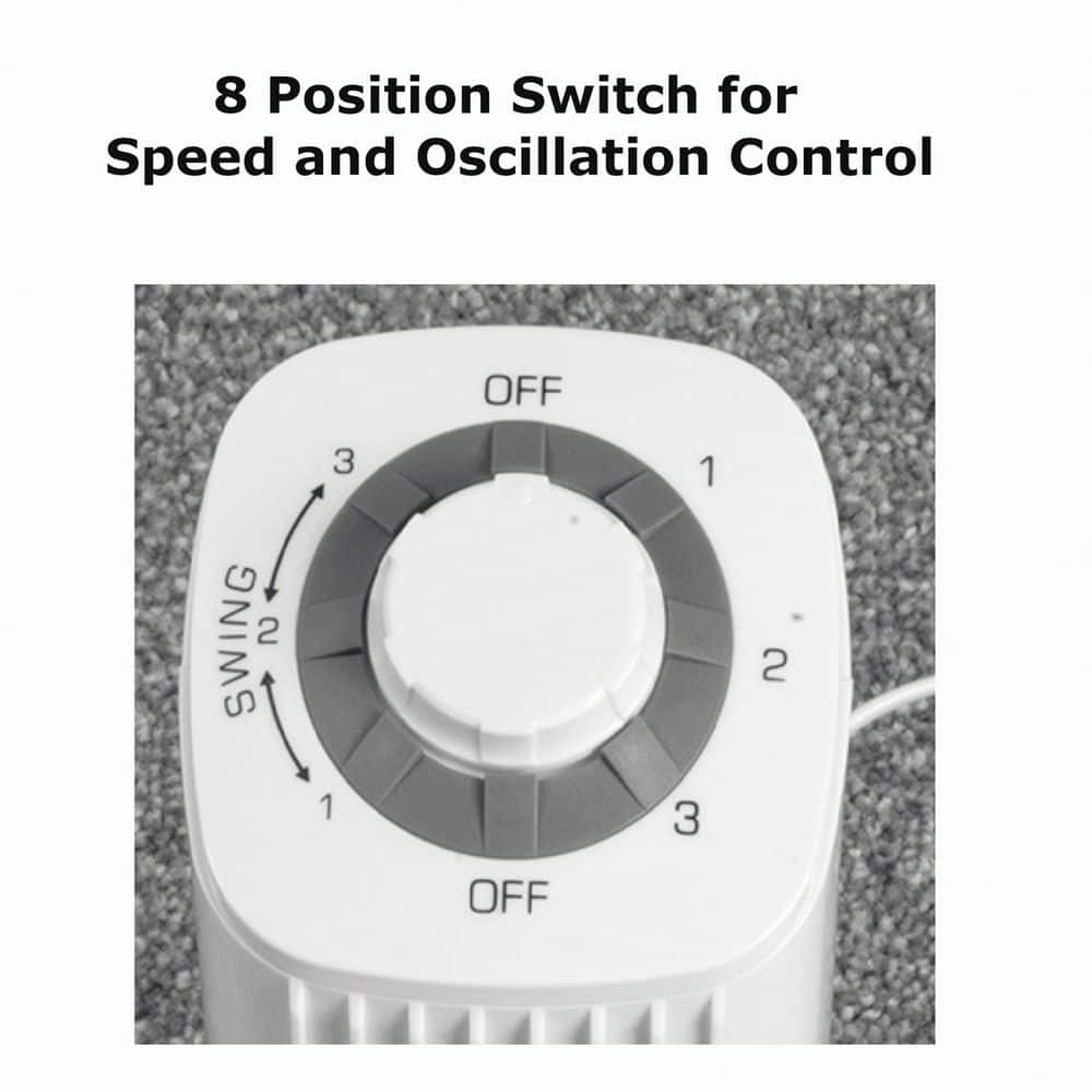 White Ultra-Slim Oscillating Floor Tower Fan with Three Speeds