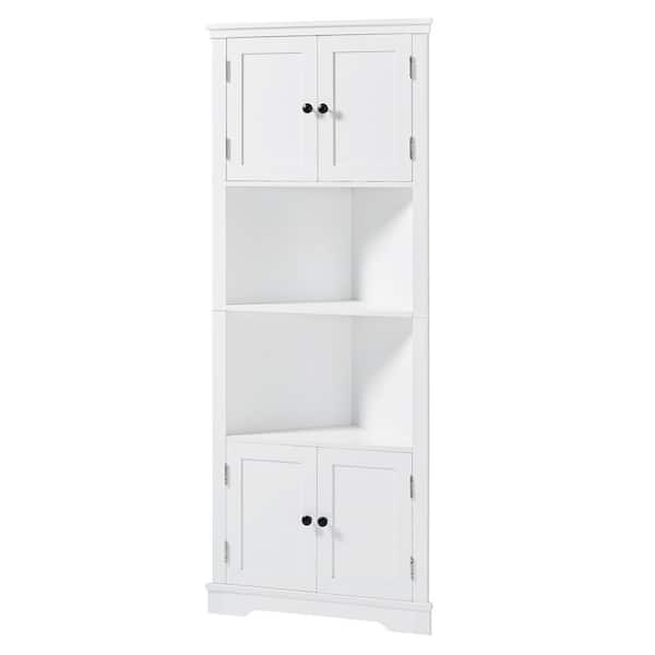 Unbranded 26.00 in. W x 13.90 in. D x 67.00 in. H White Linen Cabinet Corner Cabinet with Doors and Adjustable Shelf