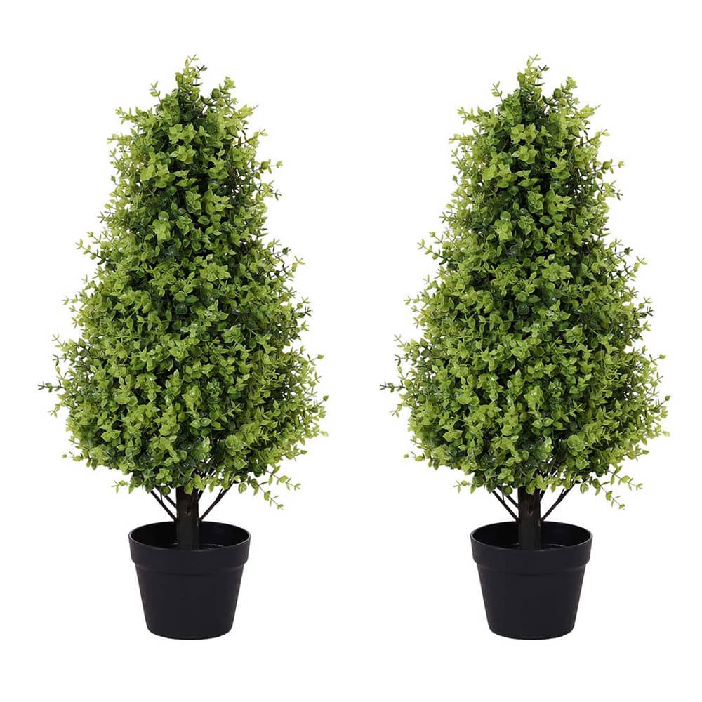 30 in. Artificial Topiary Tower Tree, Fake Grass Evergreen Bushes and Shrub