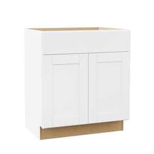 Shaker 30 in. W x 21 in. D x 34.5 in. H Assembled Bath Base Cabinet in Satin White without Shelf